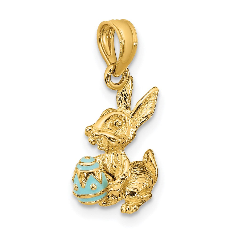 14K Gelbgold 3-D Osterhase mit Ei Charm, aqua emailliert