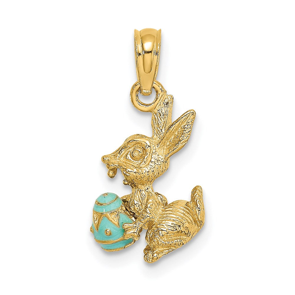 14K Gelbgold 3-D Osterhase mit Ei Charm, aqua emailliert
