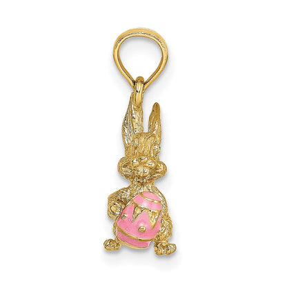 14 Karat Gelbgold 3-D rosa emaillierter Osterhase mit Ei-Charm