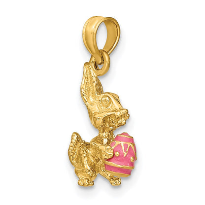 14 Karat Gelbgold 3-D rosa emaillierter Osterhase mit Ei-Charm