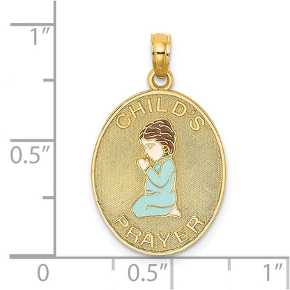 14K Gelbgold emaillierter wendbarer Kinderanhänger "Gebet" mit Jungen-Charm
