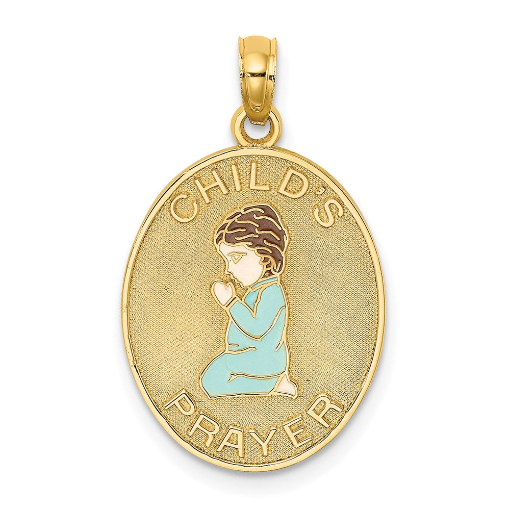 14K Gelbgold emaillierter wendbarer Kinderanhänger "Gebet" mit Jungen-Charm