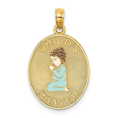 14K Gelbgold emaillierter wendbarer Kinderanhänger "Gebet" mit Jungen-Charm