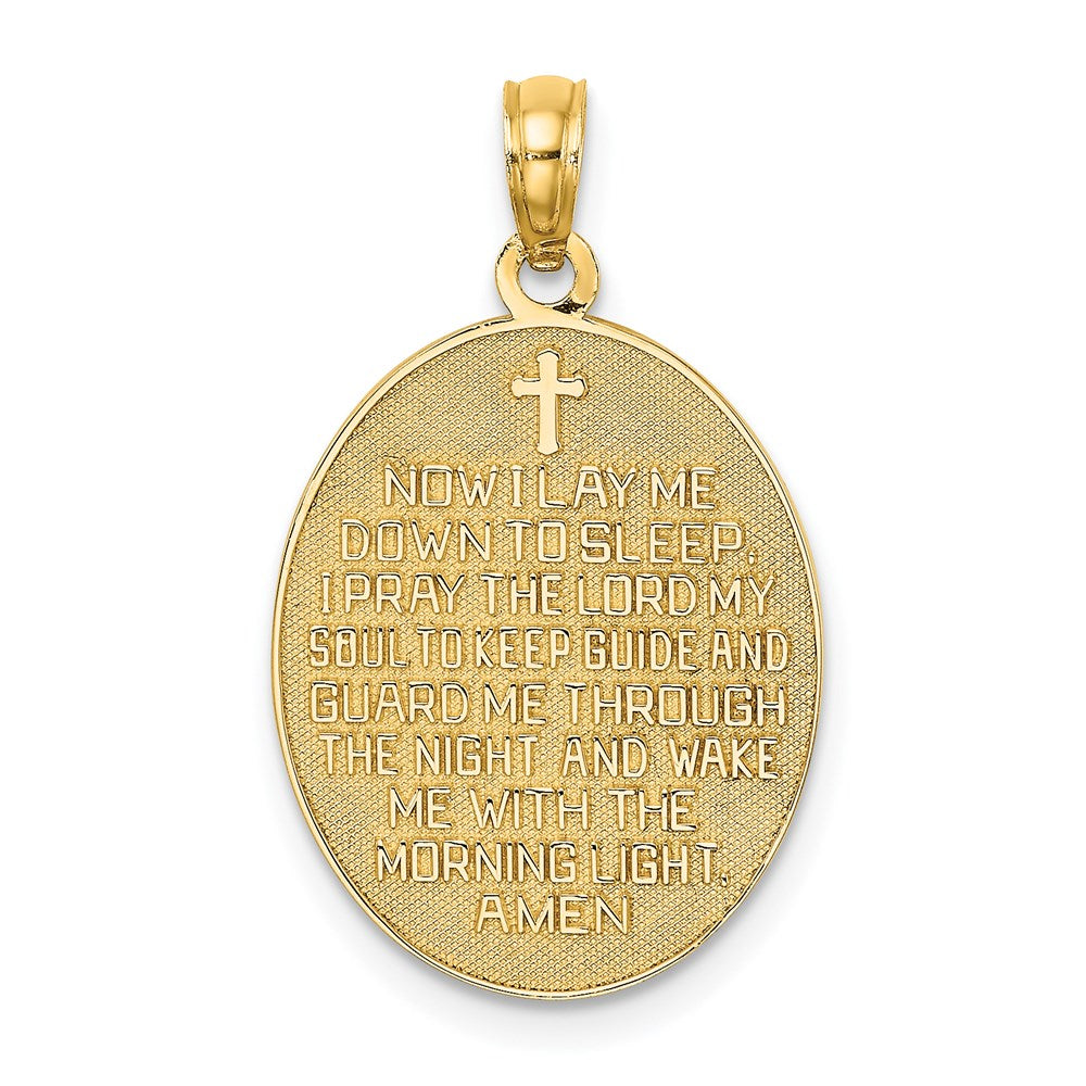 14K Gelbgold Emaillierter Wendbarer Kinder-Gebetsanhänger mit Mädchen-Charm