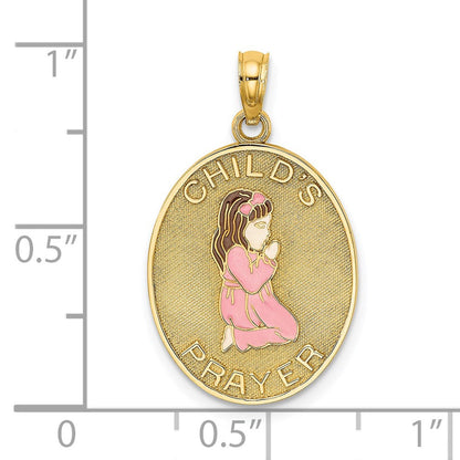 14K Gelbgold Emaillierter Wendbarer Kinder-Gebetsanhänger mit Mädchen-Charm