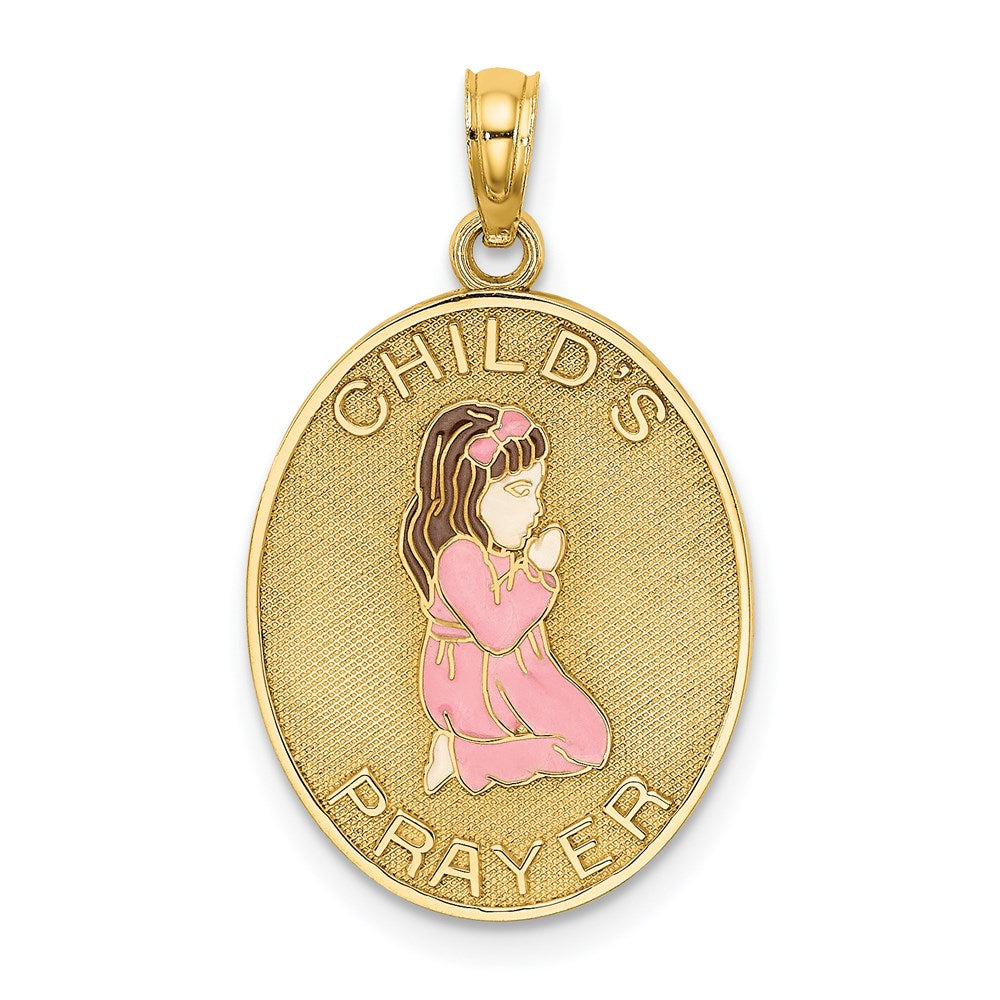 14K Gelbgold Emaillierter Wendbarer Kinder-Gebetsanhänger mit Mädchen-Charm