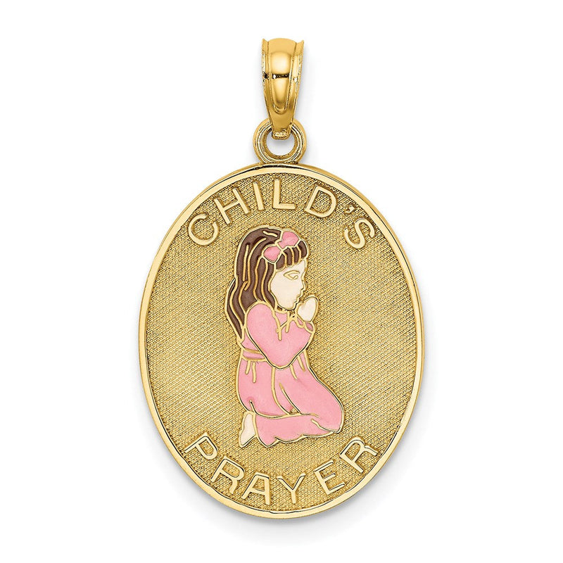 14K Gelbgold Emaillierter Wendbarer Kinder-Gebetsanhänger mit Mädchen-Charm