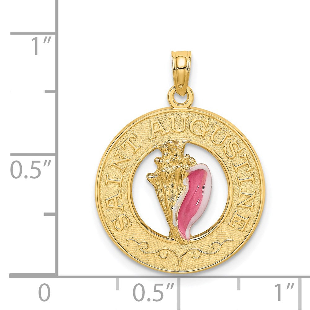 14K Gelbgold SAINT AUGUSTINE Charm mit Muschelschale-Kreis, emailliert