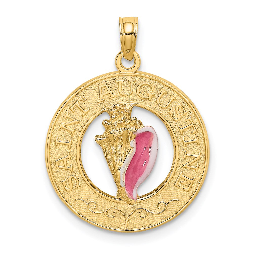14K Gelbgold SAINT AUGUSTINE Charm mit Muschelschale-Kreis, emailliert