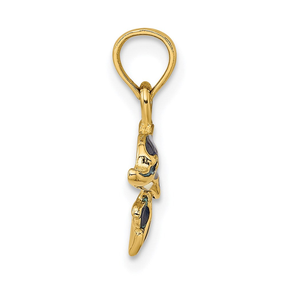 14K Gelbgold Blau Emaille Delfin Charm