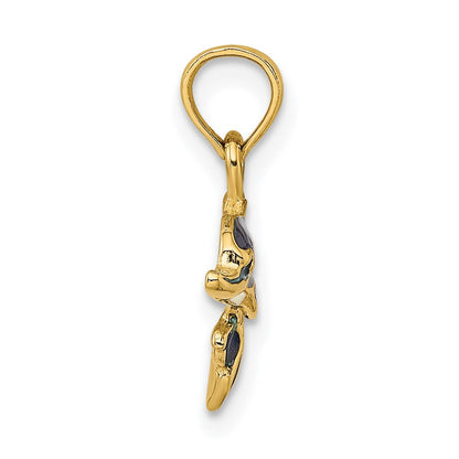 14K Gelbgold Blau Emaille Delfin Charm