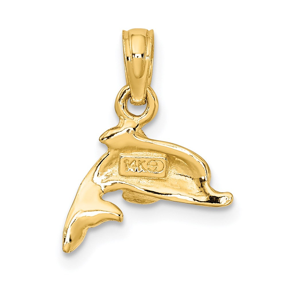 14K Gelbgold Blau Emaille Delfin Charm