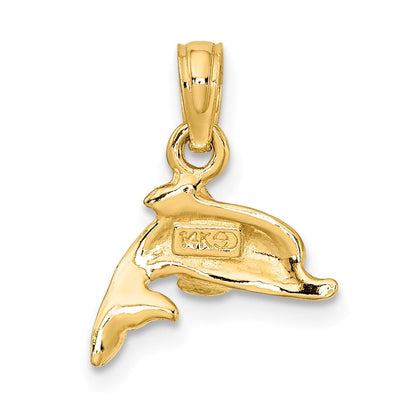 14K Gelbgold Blau Emaille Delfin Charm