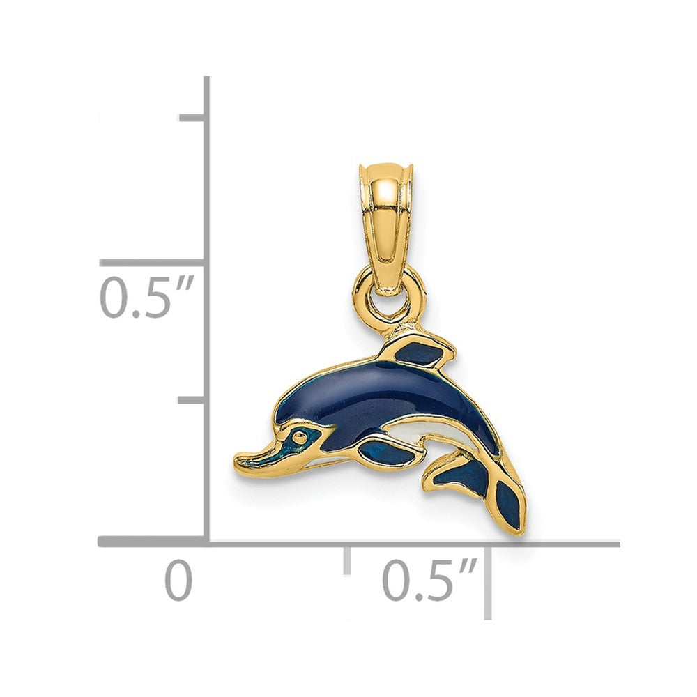 14K Gelbgold Blau Emaille Delfin Charm