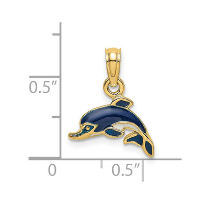 14K Gelbgold Blau Emaille Delfin Charm
