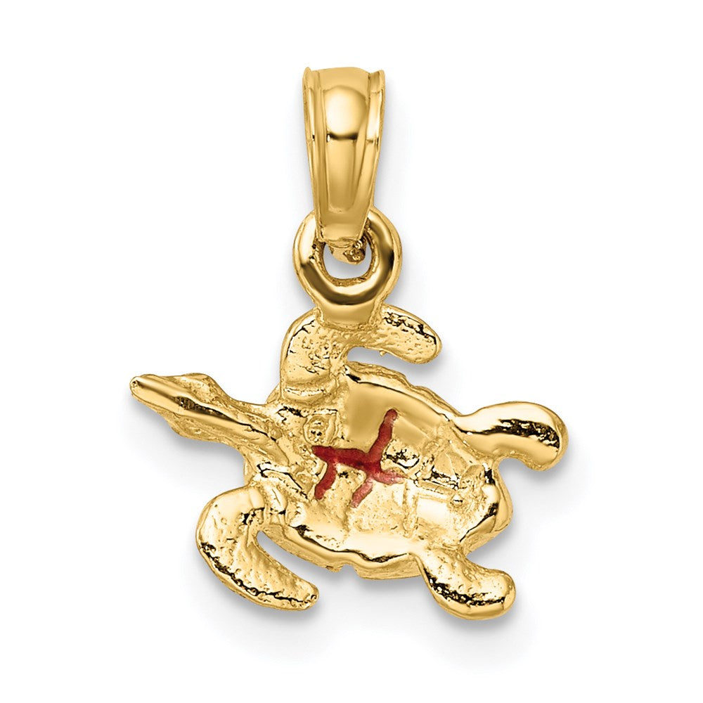 14K Gelbgold Strukturiert und Emailliert Meer Schildkröte Charm