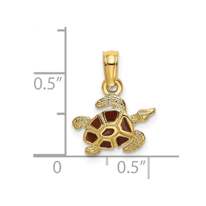 14K Gelbgold Strukturiert und Emailliert Meer Schildkröte Charm