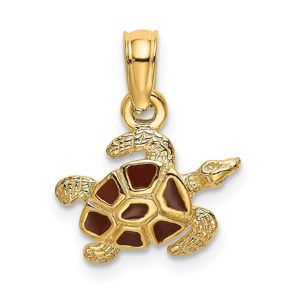 14K Gelbgold Strukturiert und Emailliert Meer Schildkröte Charm