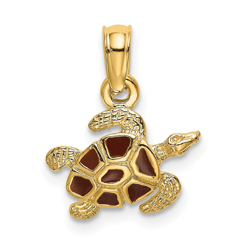 14K Gelbgold Strukturiert und Emailliert Meer Schildkröte Charm