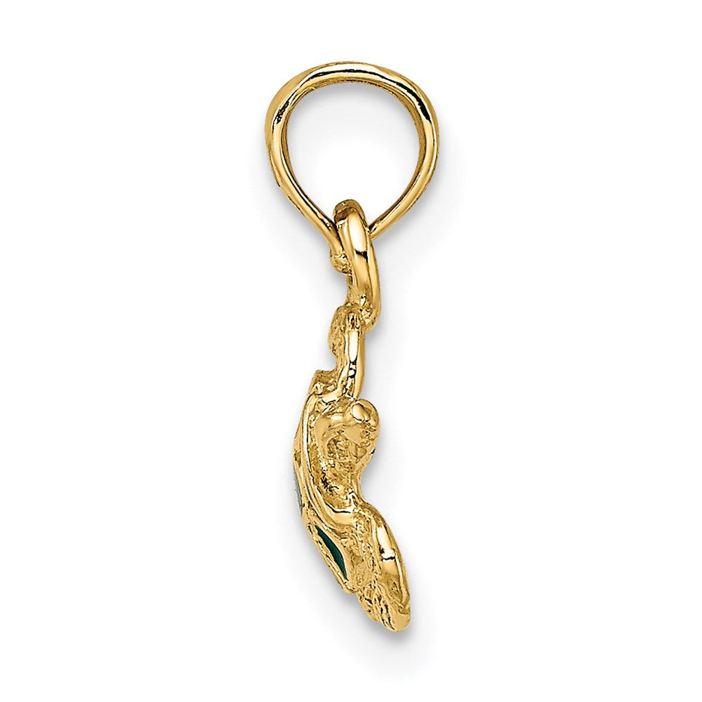 14K Gelbgold Strukturiert und Emailliert Meer Schildkröte Charm