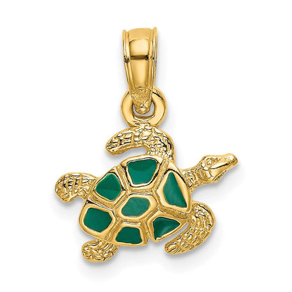 14K Gelbgold Strukturiert und Emailliert Meer Schildkröte Charm