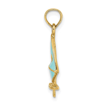 14K Gelbgold Aqua Emailliert Windsail Surf Board Charm