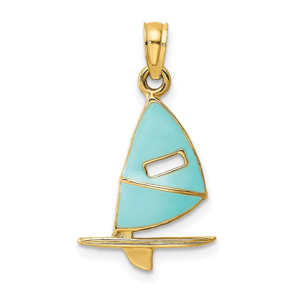 14K Gelbgold Aqua Emailliert Windsail Surf Board Charm