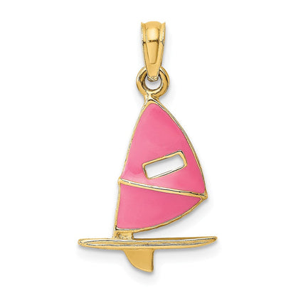 14K Gelbgold Rosa Emailliert Windsail Surf Board Charm
