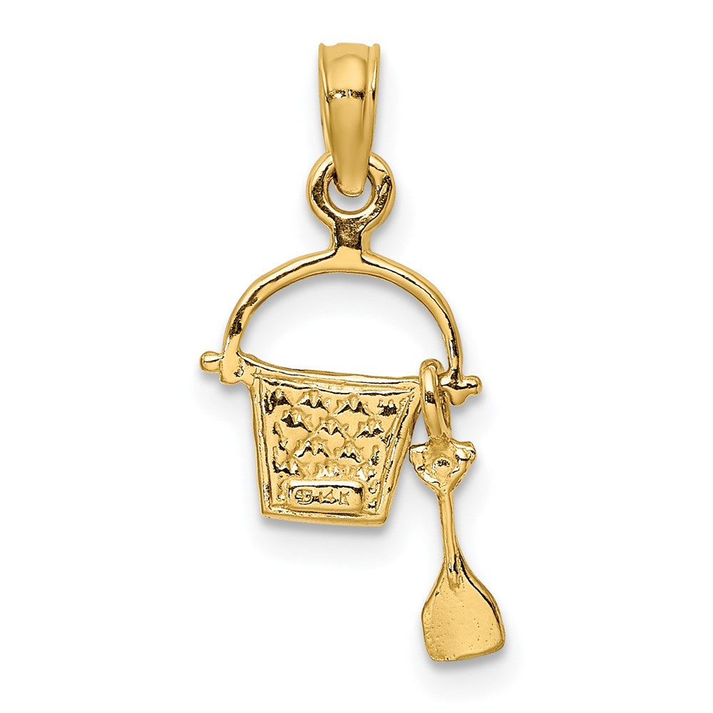 14K Gelbgold 2-d Grün Emailliert Beach Bucket mit Beweglich Shovel Charm