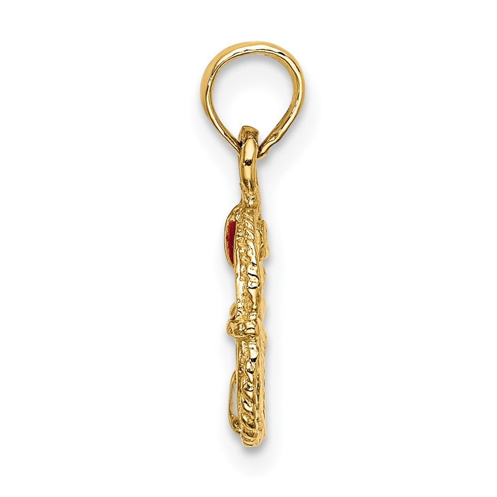 14K Gelbgold Rot und Weiß Emailliert Lifesaver Ring Charm