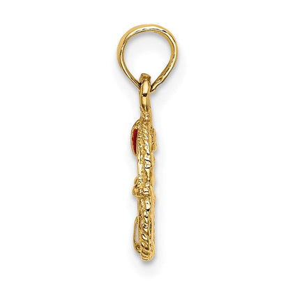 14K Gelbgold Rot und Weiß Emailliert Lifesaver Ring Charm