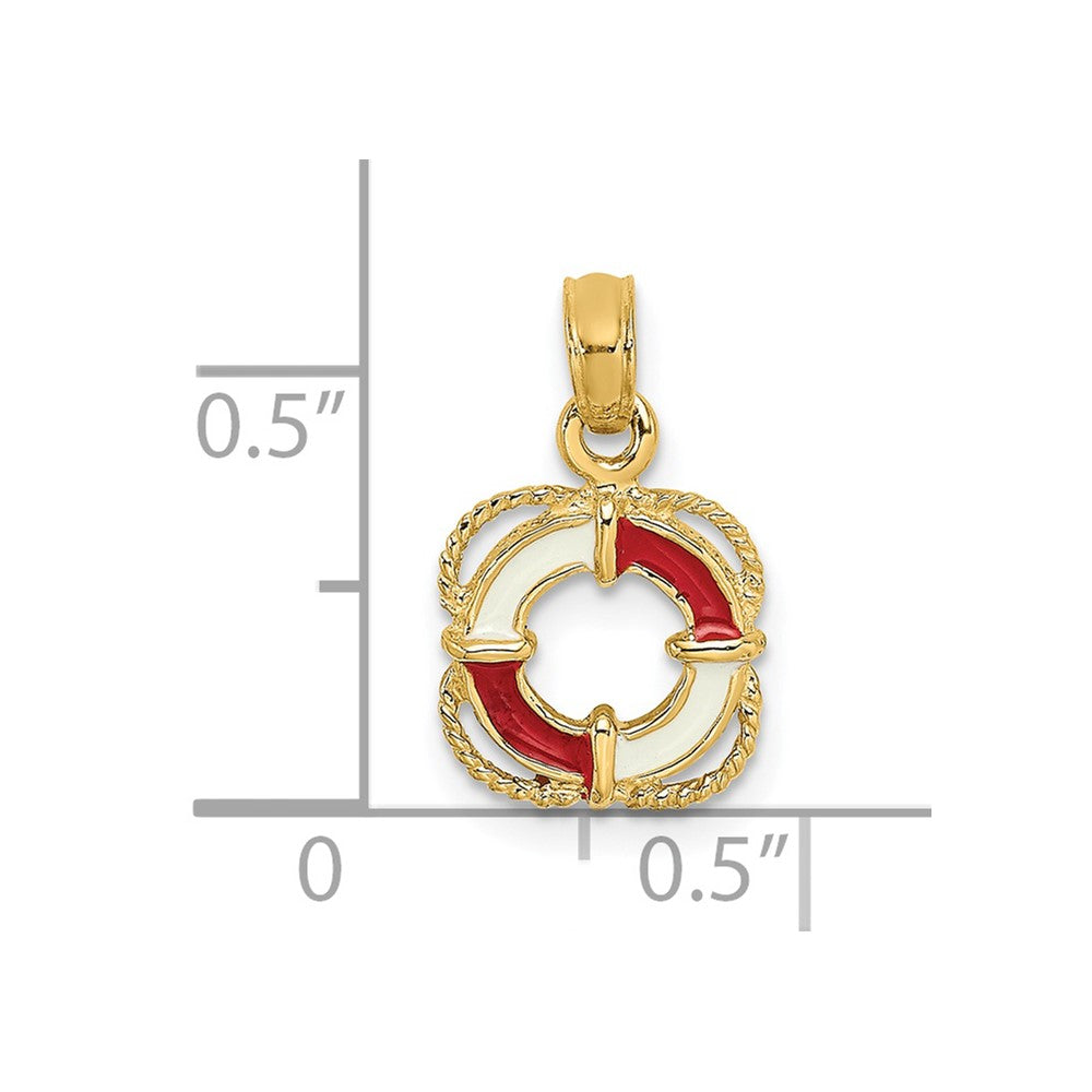 14K Gelbgold Rot und Weiß Emailliert Lifesaver Ring Charm