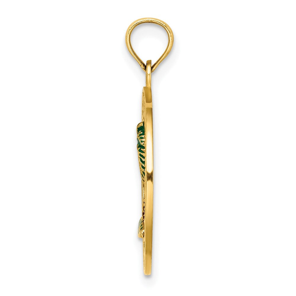 14K Gelbgold Charm mit Kreis "OCEAN CITY" und emailliertem Palmenmotiv