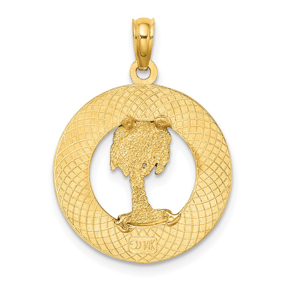 14K Gelbgold Charm mit Kreis "OCEAN CITY" und emailliertem Palmenmotiv