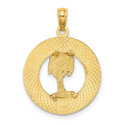 14K Gelbgold Charm mit Kreis "OCEAN CITY" und emailliertem Palmenmotiv