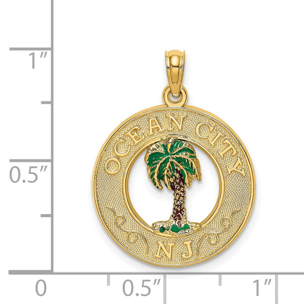 14K Gelbgold Emaille-Charm „Palme“ OCEAN CITY NJ