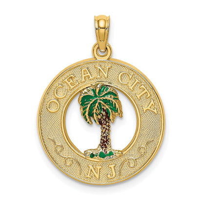 14K Gelbgold Emaille-Charm „Palme“ OCEAN CITY NJ