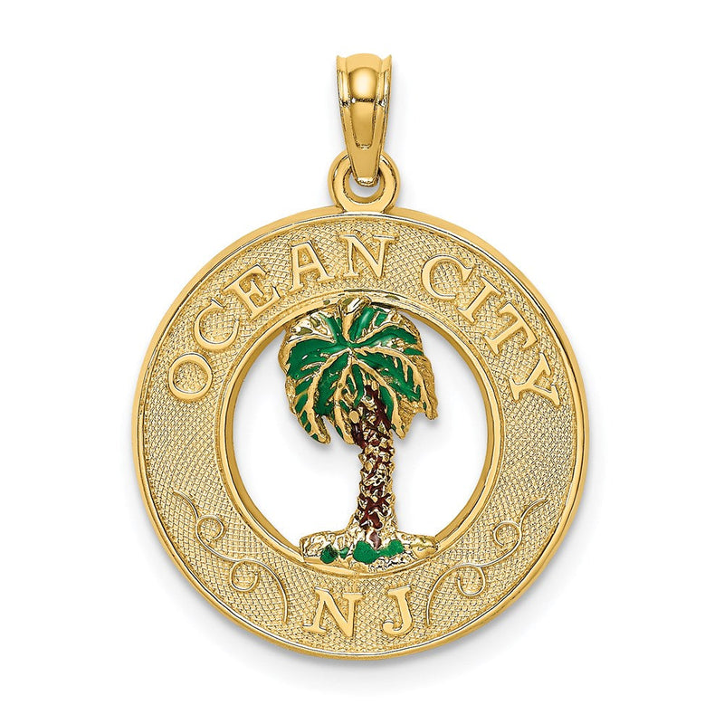 14K Gelbgold Emaille-Charm „Palme“ OCEAN CITY NJ