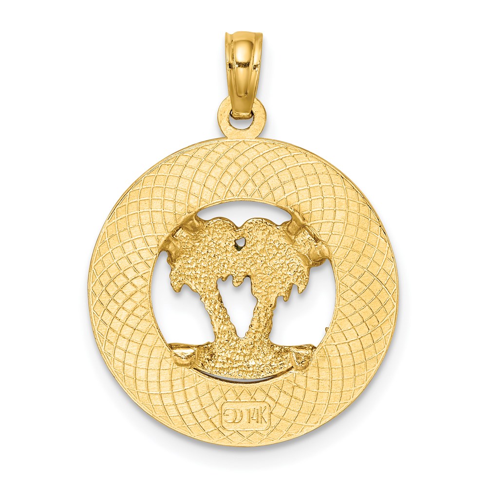 14K Gelbgold emaillierter Palmen „OCEAN CITY“ Rundcharm