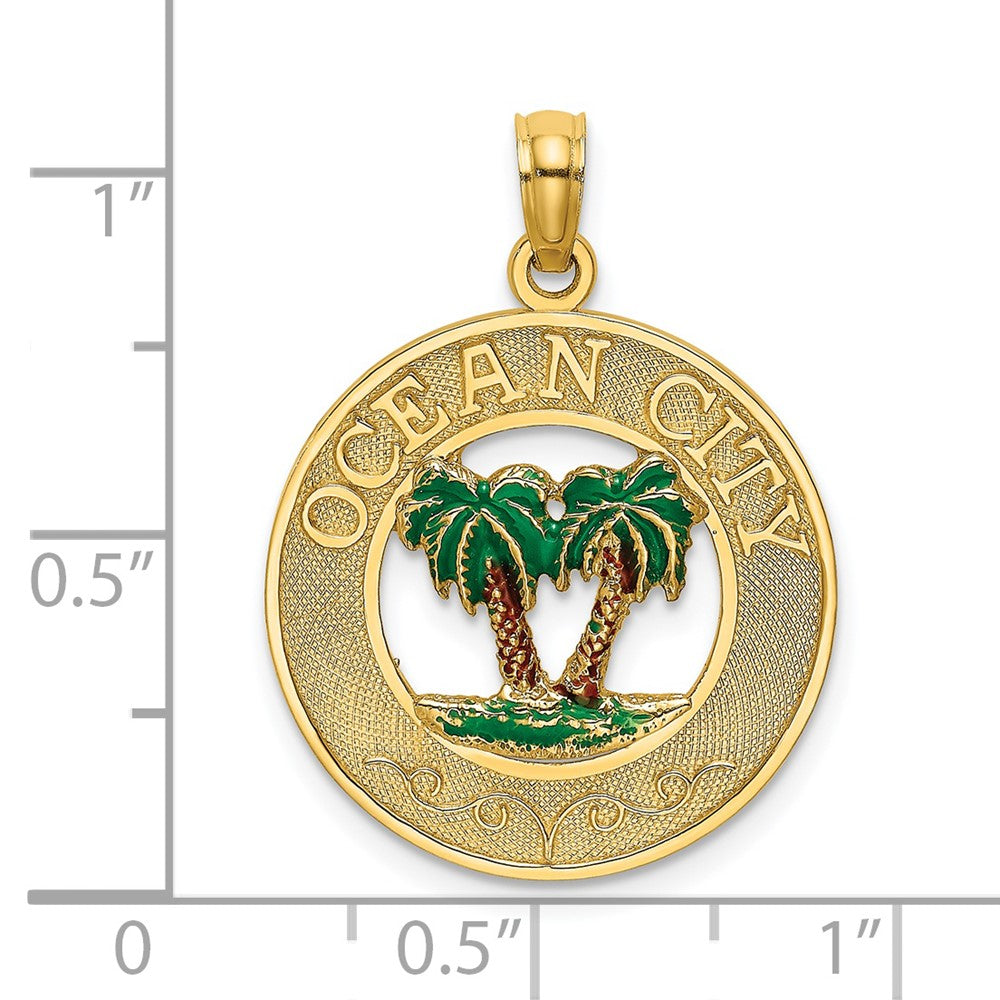 14K Gelbgold emaillierter Palmen „OCEAN CITY“ Rundcharm
