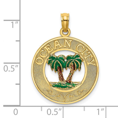 14K Gelbgold emaillierter Palmen „OCEAN CITY“ Rundcharm