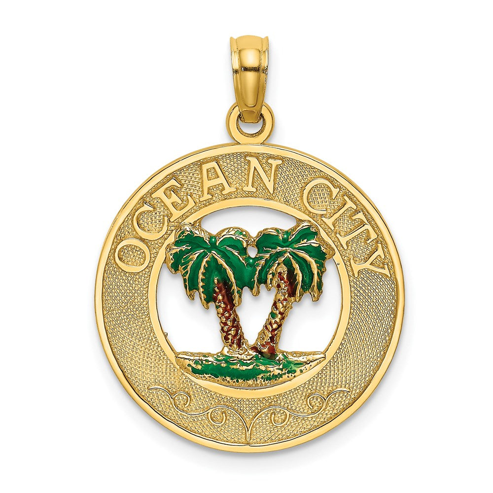 14K Gelbgold emaillierter Palmen „OCEAN CITY“ Rundcharm