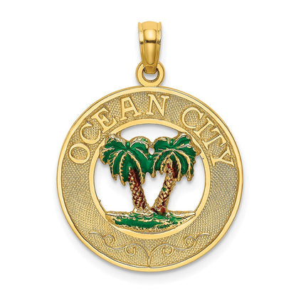 14K Gelbgold emaillierter Palmen „OCEAN CITY“ Rundcharm
