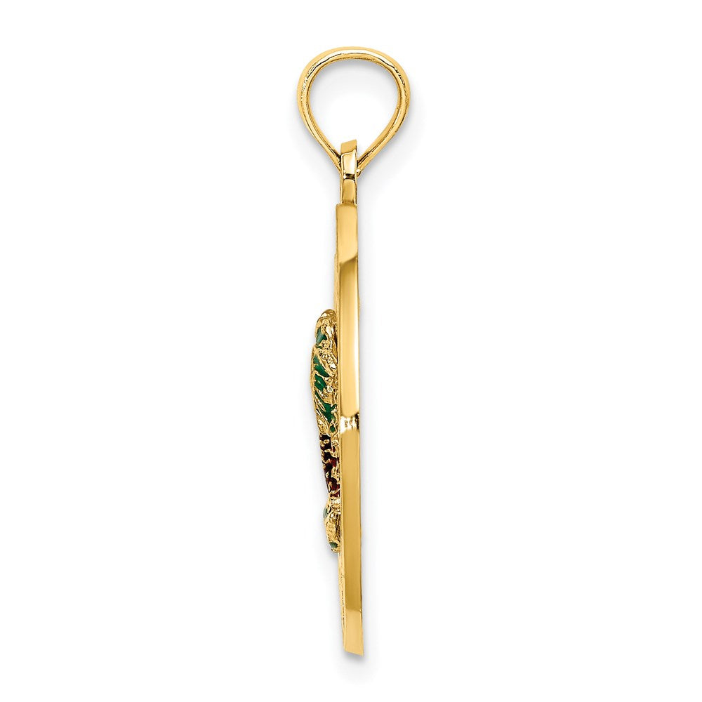 14K Gelbgold Emaille Palmen "OCEAN CITY NJ" Kreis-Charm