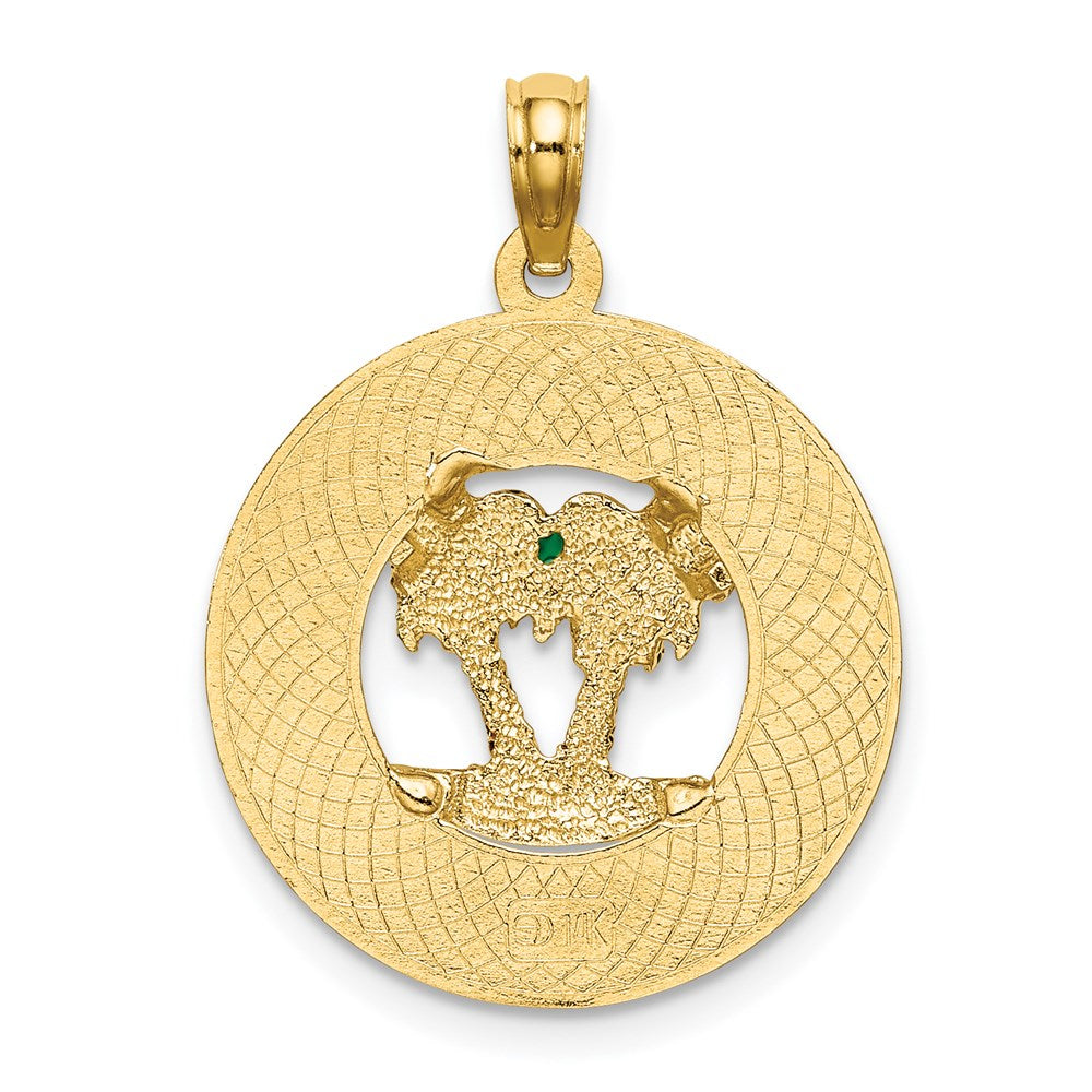 14K Gelbgold Emaille Palmen "OCEAN CITY NJ" Kreis-Charm