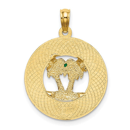 14K Gelbgold Emaille Palmen "OCEAN CITY NJ" Kreis-Charm