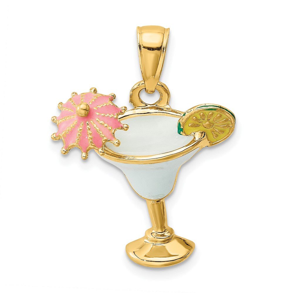 14K Gelbgold Charm „Margarita-Drink mit Schirmchen und Limette", emailliert