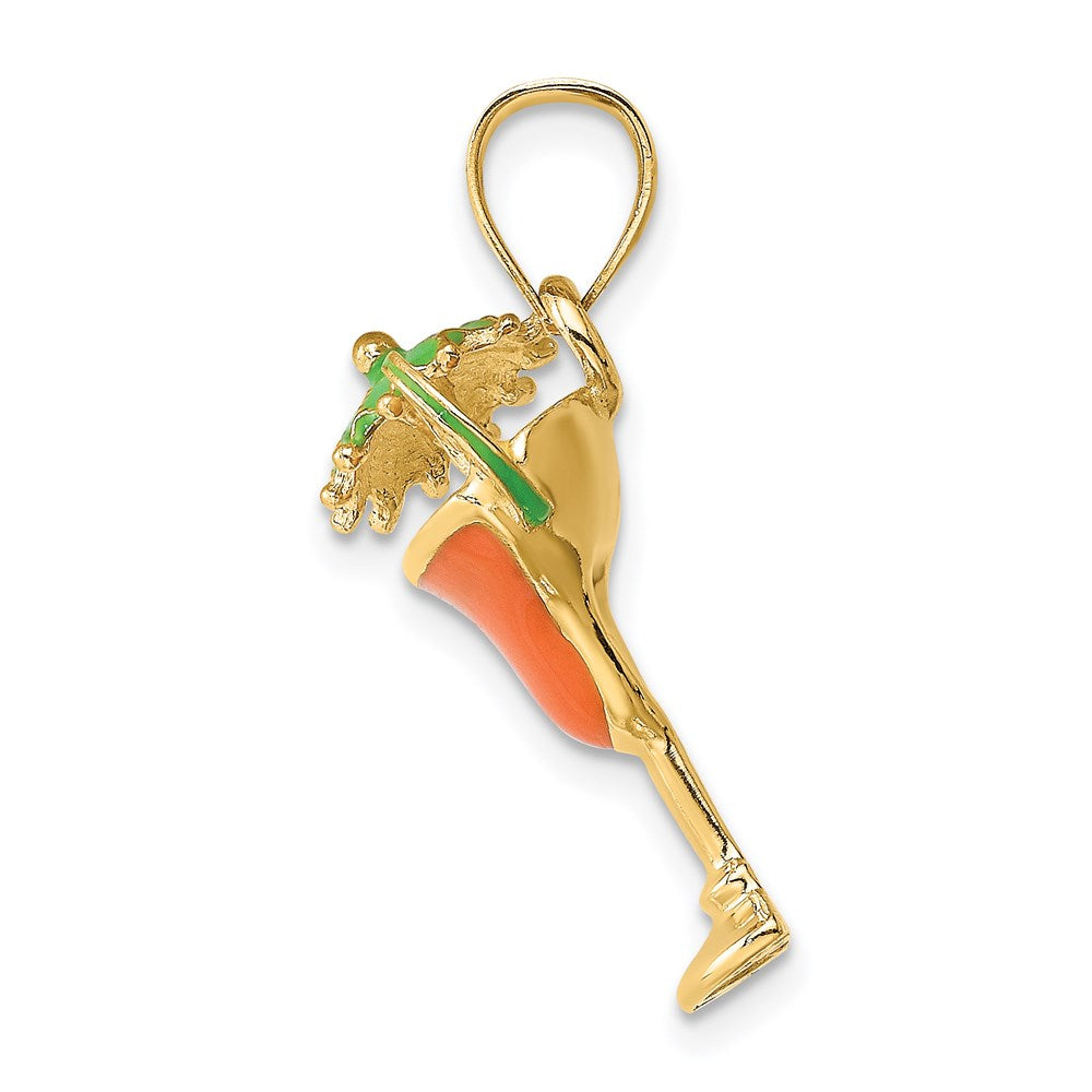 14K Gelbgold Charm „Margarita-Drink mit Schirmchen und Limette" orange emailliert