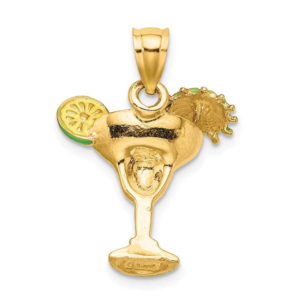 14K Gelbgold Charm „Margarita-Drink mit Schirmchen und Limette" orange emailliert