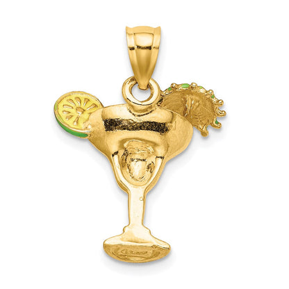 14K Gelbgold Charm „Margarita-Drink mit Schirmchen und Limette" orange emailliert